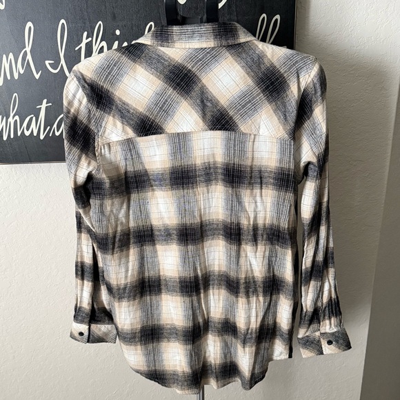 Plaid Button Down Shirt - Black and Cream - Picture 2 of 7